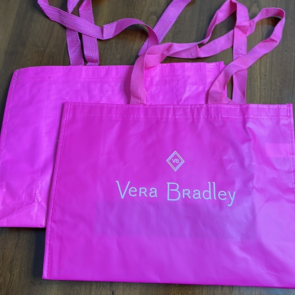 2 Vera Bradley Shopping Totes, fuchsia and white, reusable